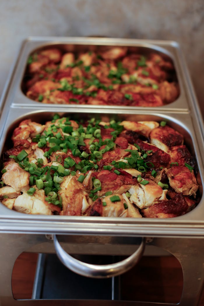 Cooked Food on Stainless Steel Tray